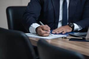 a man signing a paper